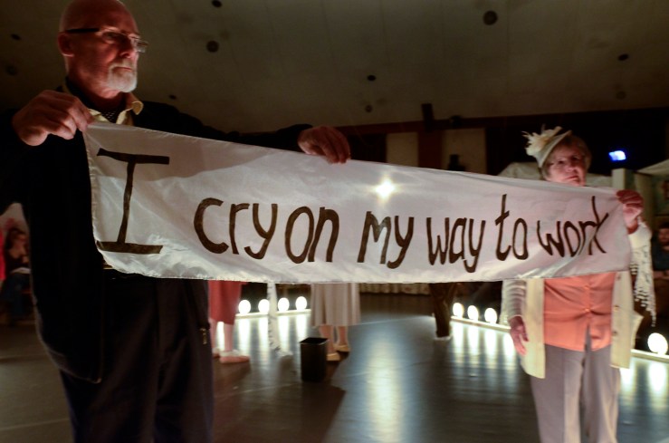 Home Sweet Home by Freedom Studios and Entelechy Arts being performed at the Ukrainian Club  in Bradford. Written by Emma Adams and inspired by the energies and imaginations of older people from Bradford, Stockton and Lewisham the play is performed by members of those communities as well as professional actors.